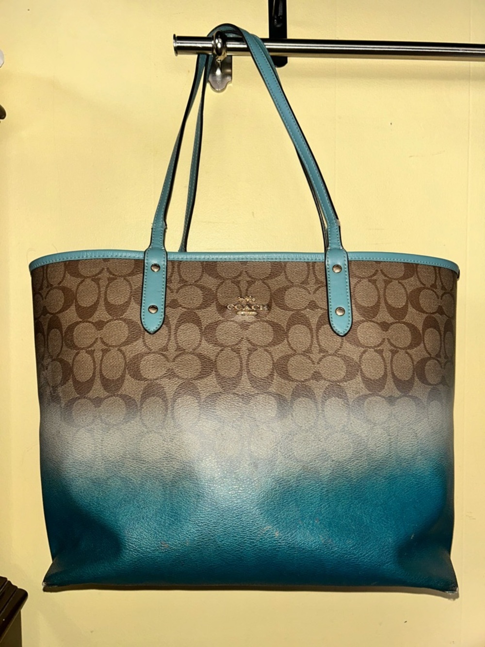 Coach Signature Ombre Tote Bag in Brown and Teal